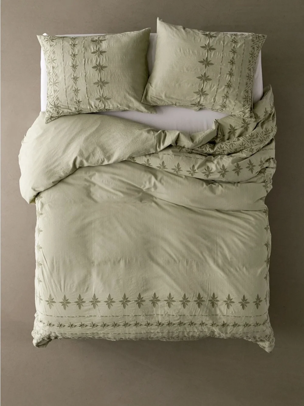 Urban Outfitters Sage Green Embroidered Duvet Cover